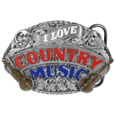 I Love Country Music Enameled Belt Buckle